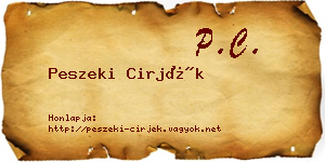 Peszeki Cirjék névjegykártya